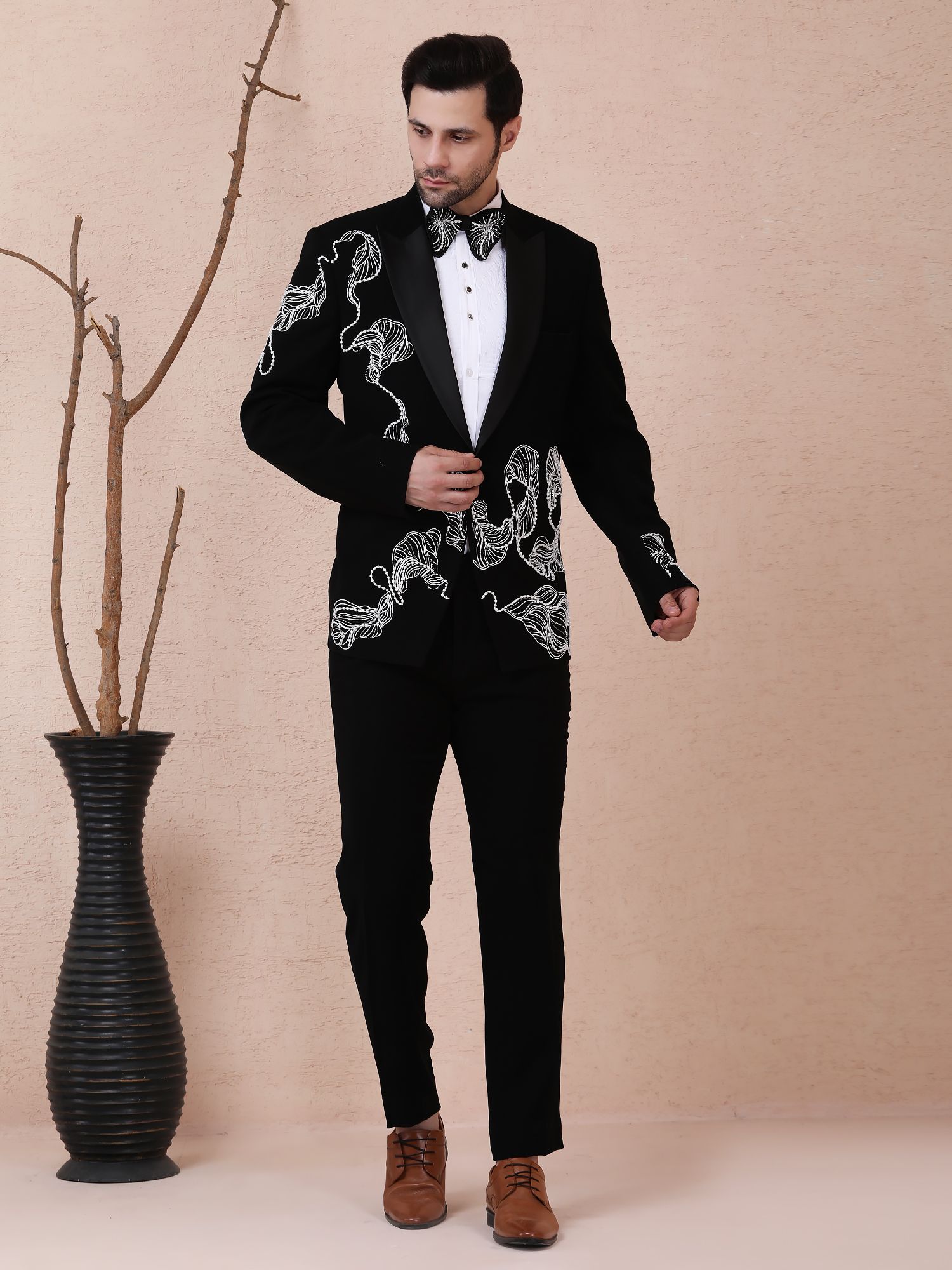 RHYTHMIC WAVES – HAND EMBROIDERED DESIGNER TUXEDO – BLACK