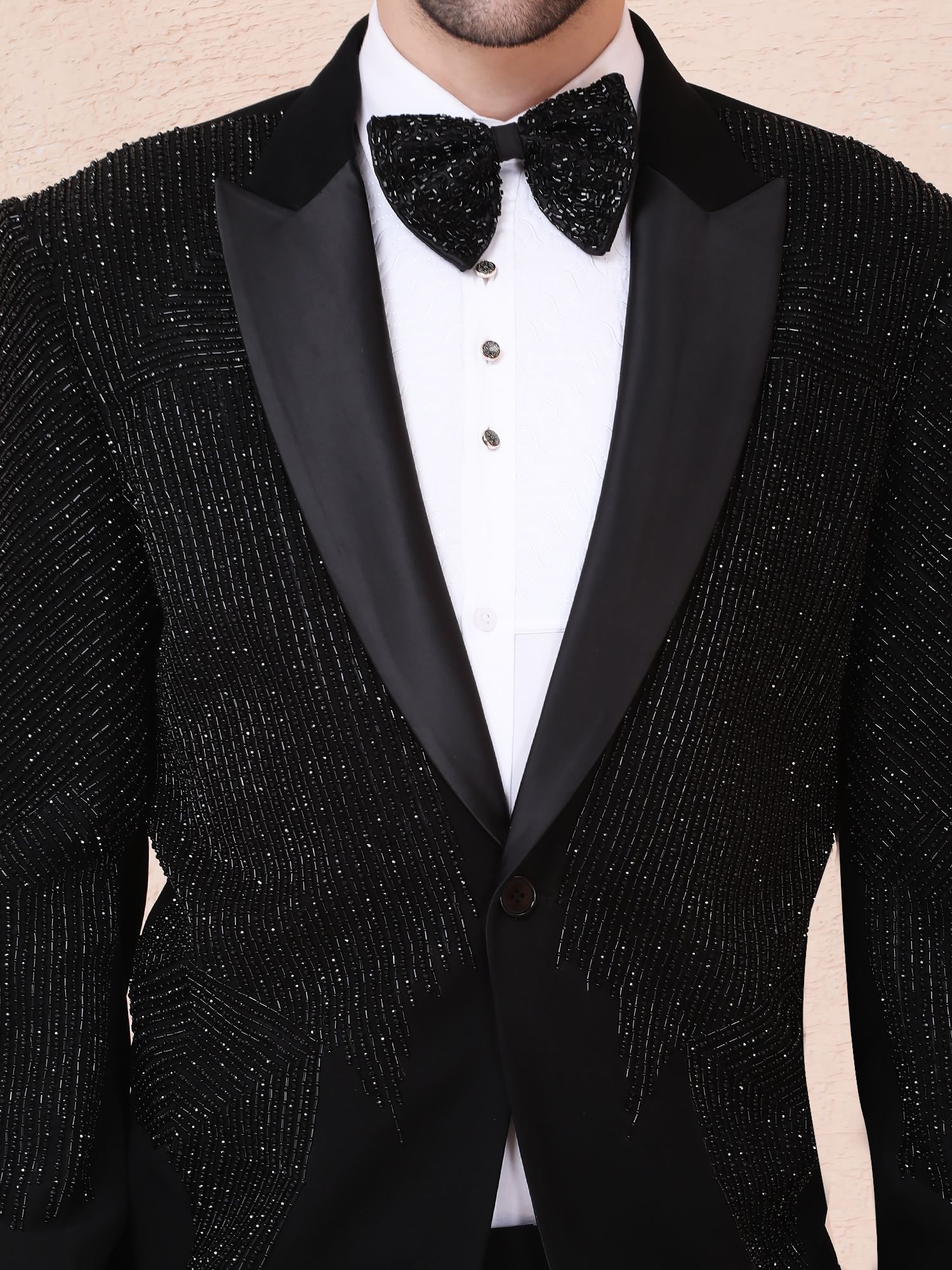 SHADOW EDGE – HAND EMBROIDERED DESIGNER TUXEDO – BLACK
