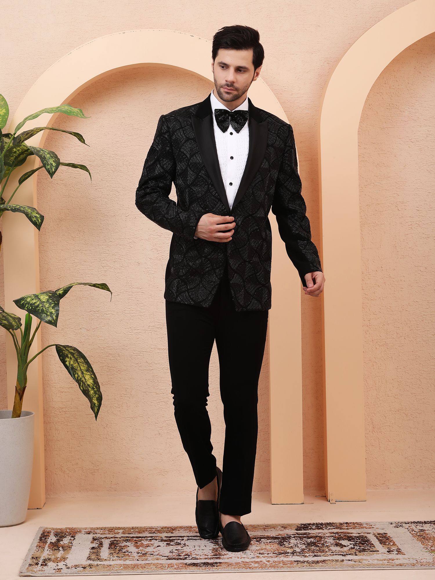 MIDNIGHT MOSAIC – HAND EMBROIDERED DESIGNER TUXEDO – BLACK