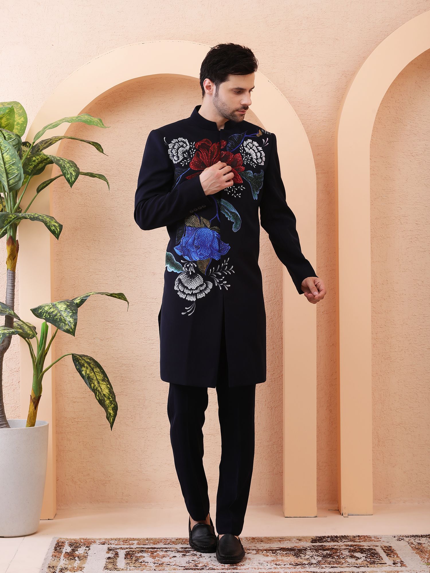 RAJ UDYAN HAND PAINTED INDO WESTERN – NAVY BLUE