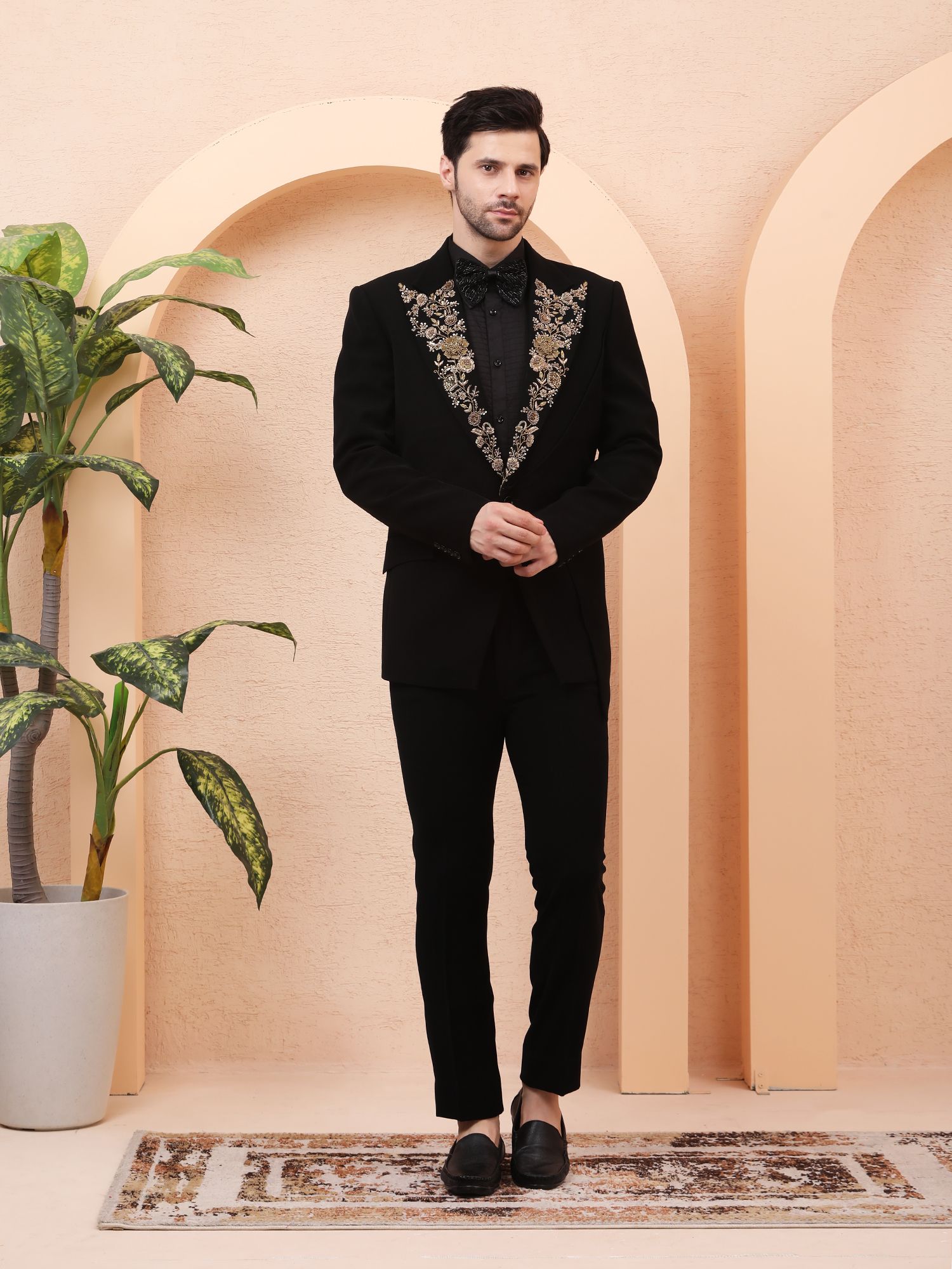 FLEUR D’OR – HAND EMBROIDERED DESIGNER TUXEDO – BLACK