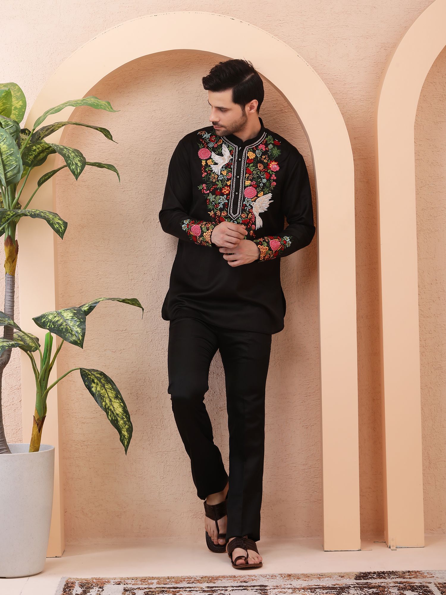 BIRDSONG – DESIGNER SHORT KURTA – BLACK
