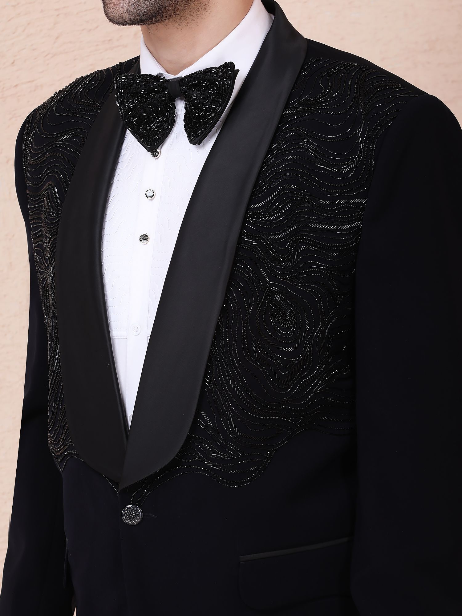 NOIR CONTOUR – HAND EMBROIDERED DESIGNER TUXEDO – BLACK