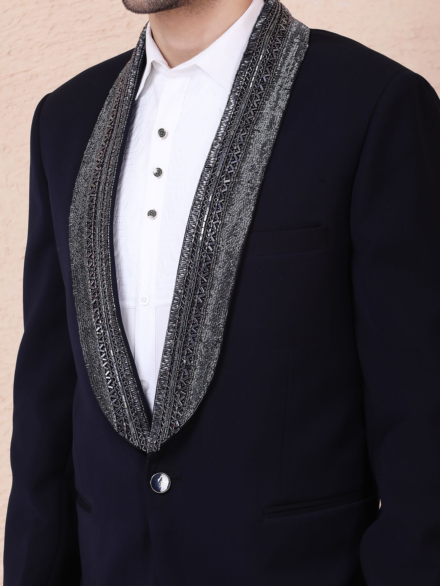SILVER REIGN – HAND EMBELLISHED DESIGNER TUXEDO – MIDNIGHT NAVY