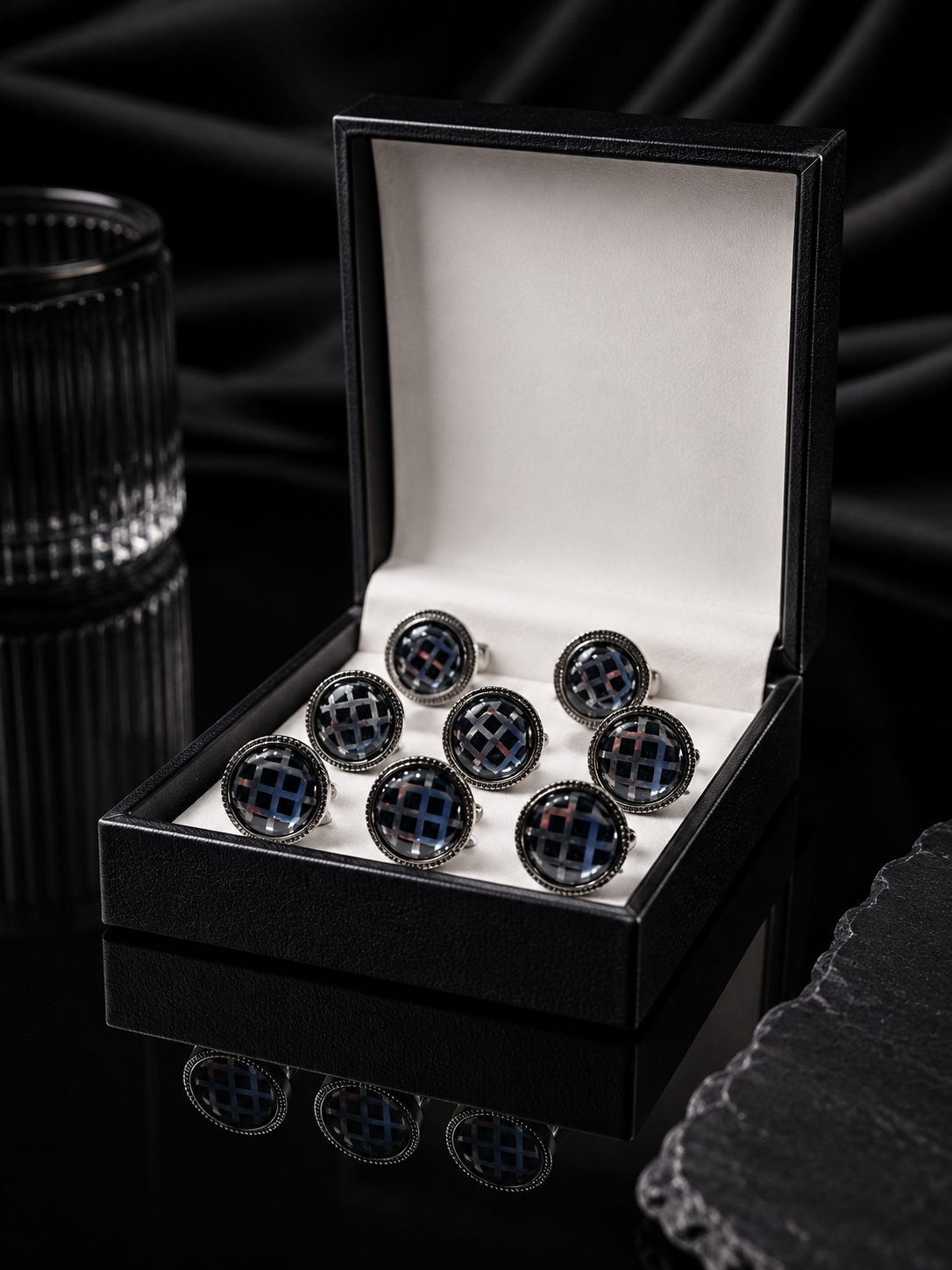 BLACK MOSAIC – DESIGNER CUFFLINK & BUTTON SET