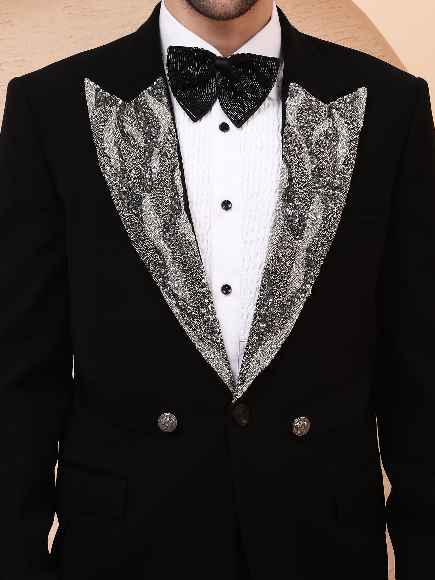 SILVER BLAZE – HAND EMBELLISHED DESIGNER TUXEDO – BLACK 