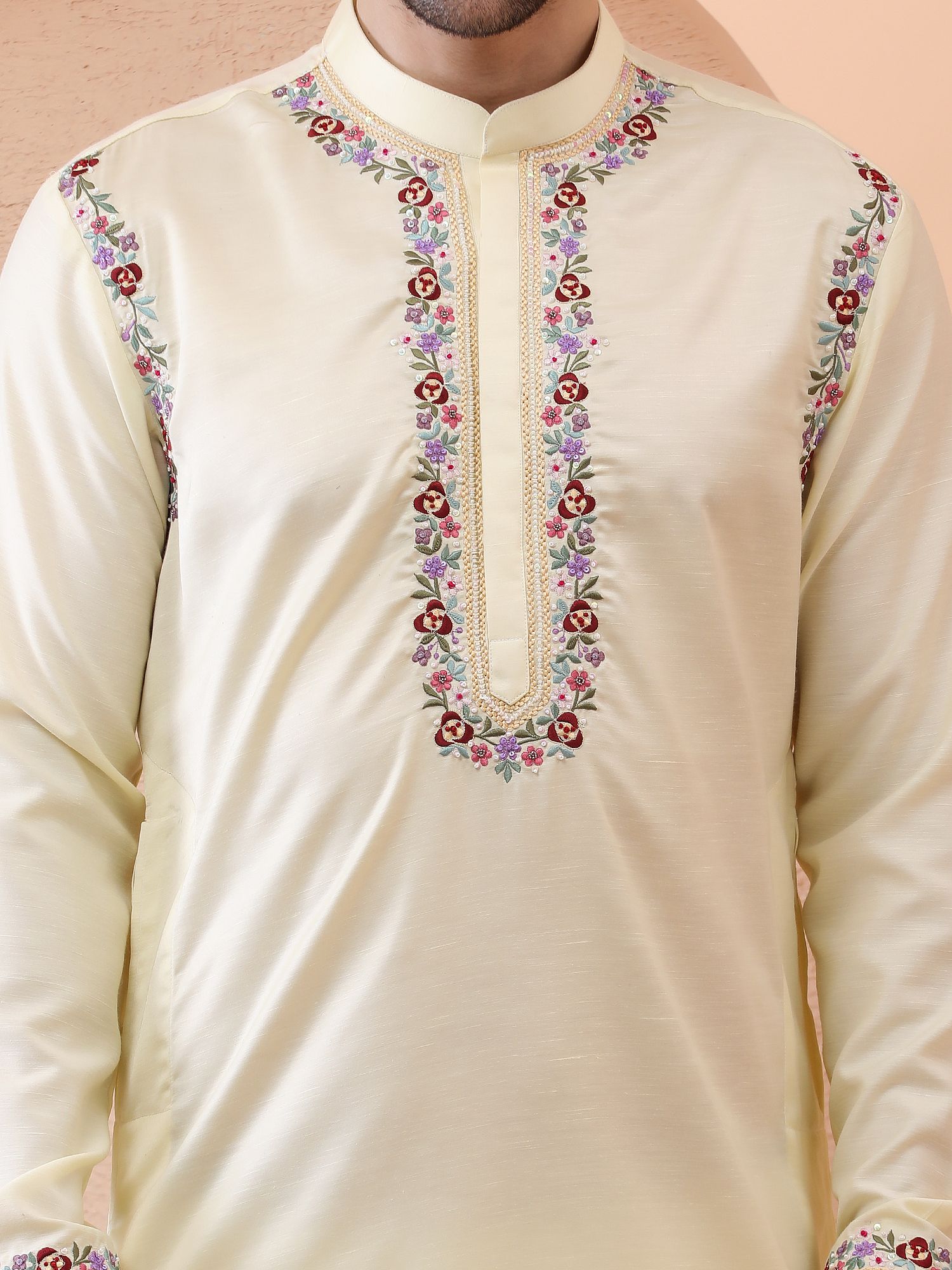 GULREZ – FLORAL EMBROIDERED DESIGNER KURTA – BUTTER YELLOW