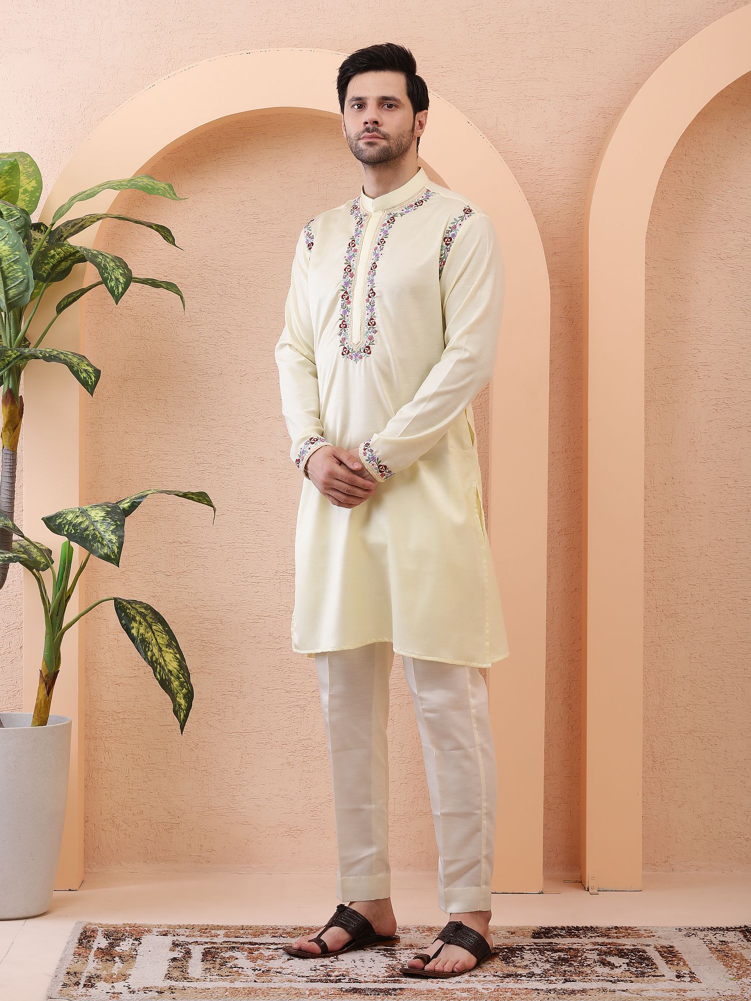 GULREZ – FLORAL EMBROIDERED DESIGNER KURTA – BUTTER YELLOW