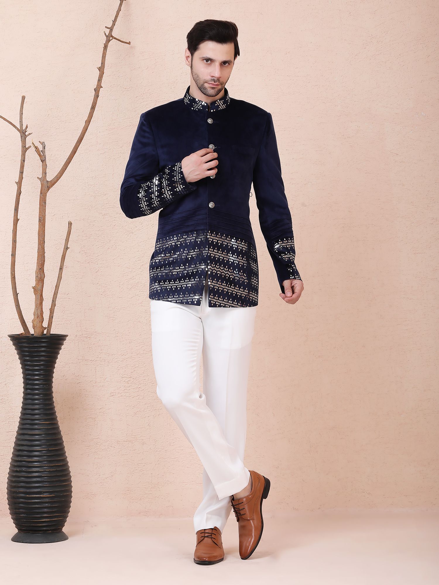 MIDNIGHT SPARK BANDHGALA – NAVY BLUE