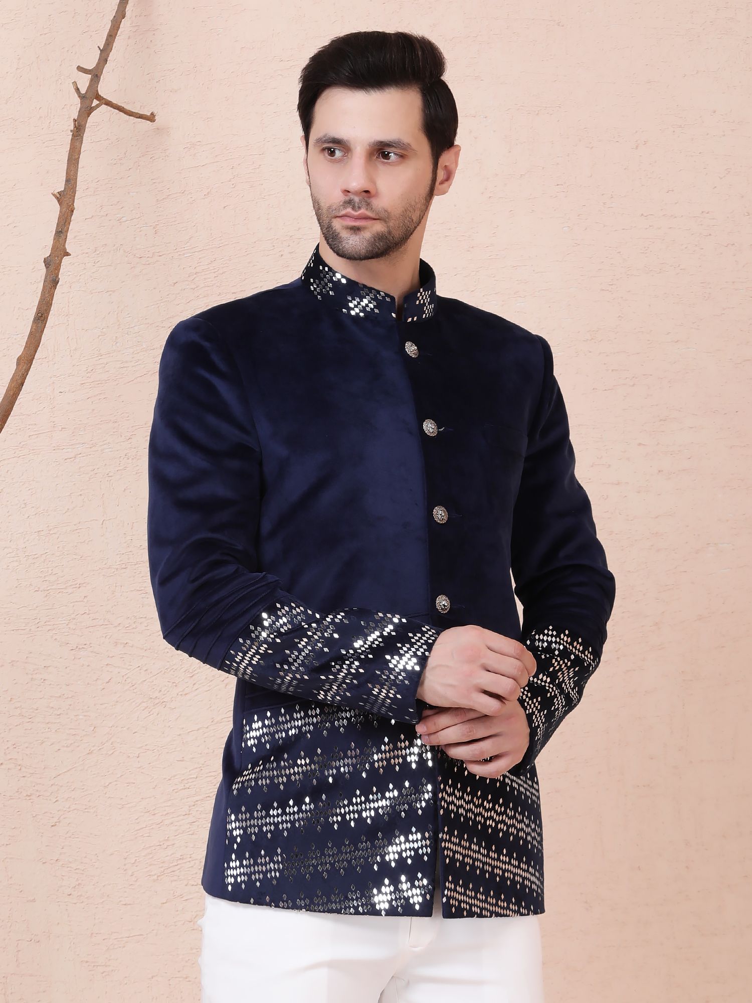 MIDNIGHT SPARK BANDHGALA – NAVY BLUE