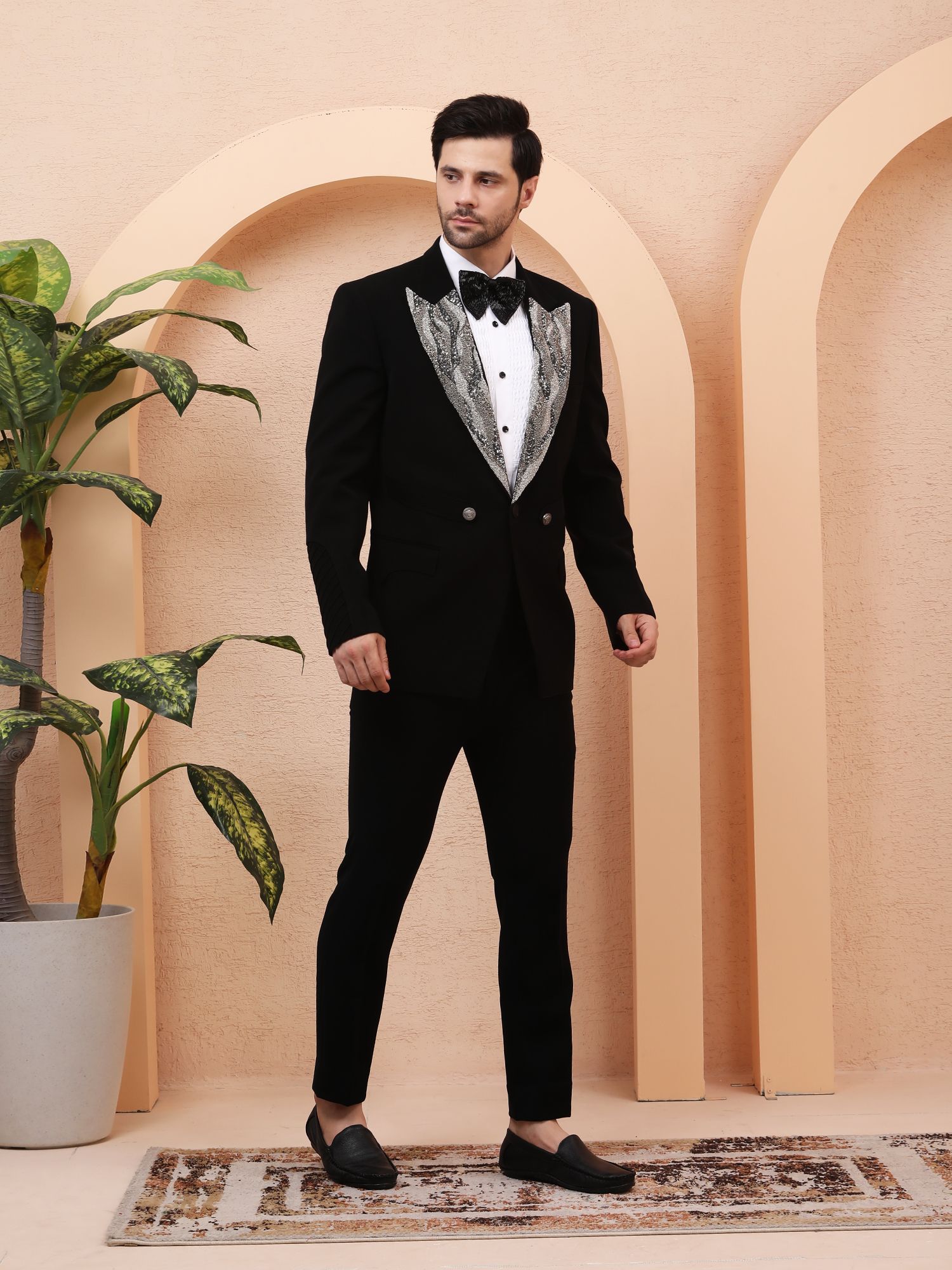 SILVER BLAZE – HAND EMBELLISHED DESIGNER TUXEDO – BLACK 