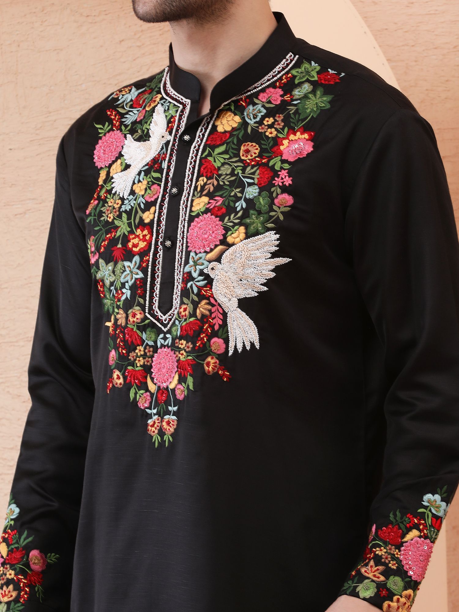 BIRDSONG – DESIGNER SHORT KURTA – BLACK