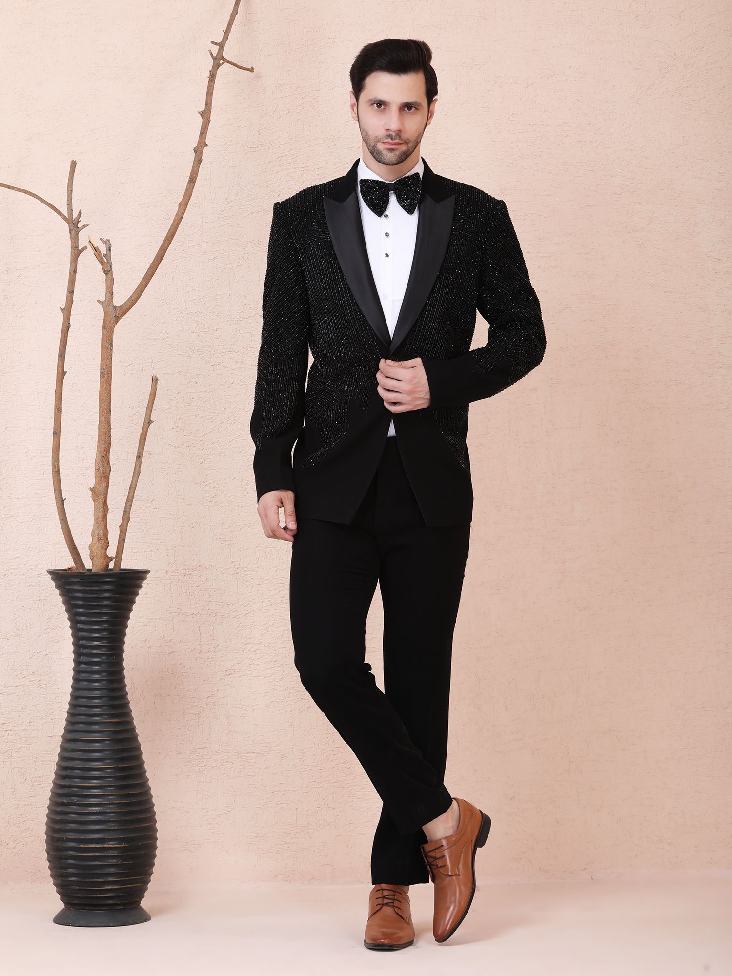 SHADOW EDGE – HAND EMBROIDERED DESIGNER TUXEDO – BLACK