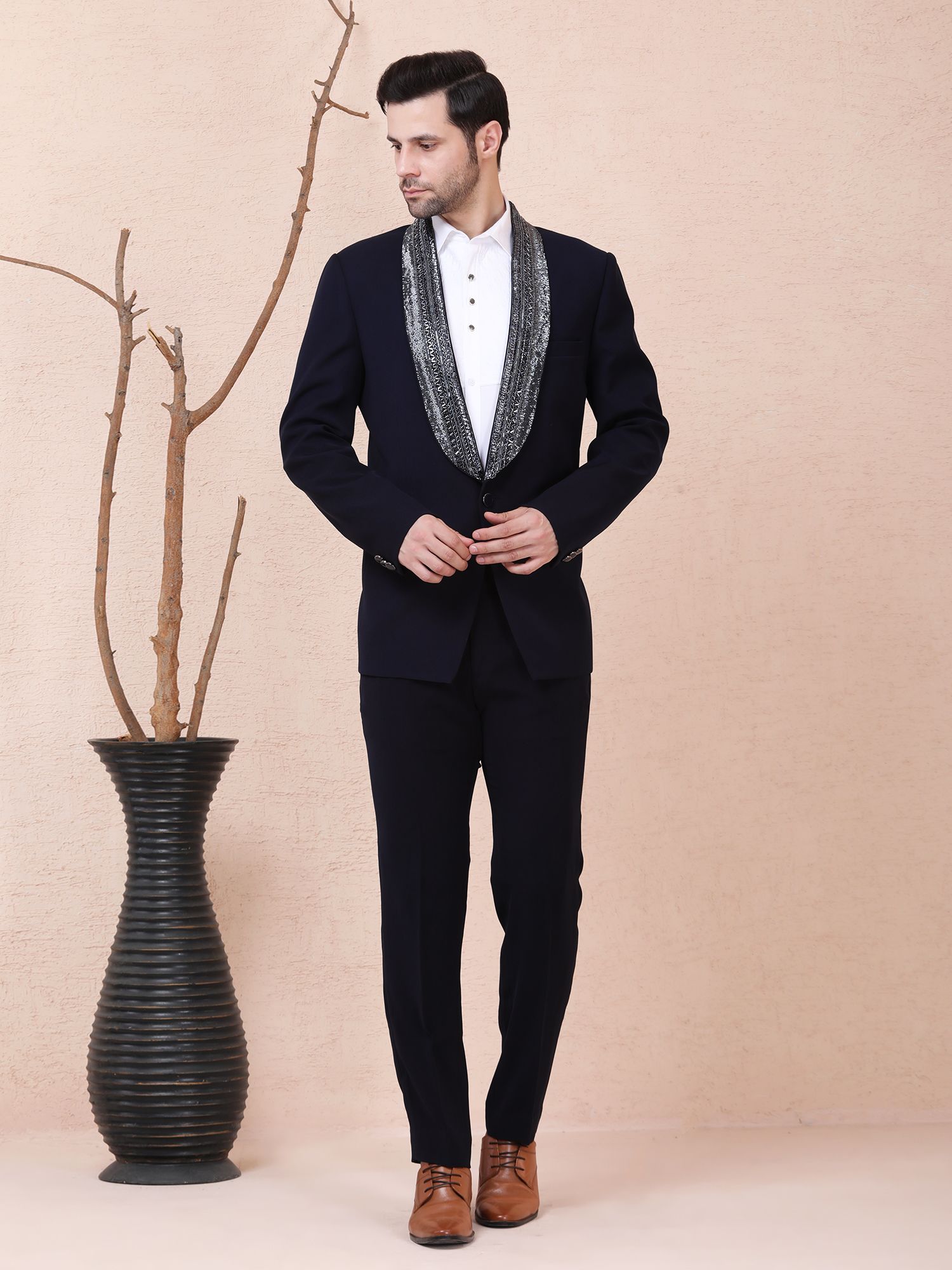 SILVER REIGN – HAND EMBELLISHED DESIGNER TUXEDO – MIDNIGHT NAVY