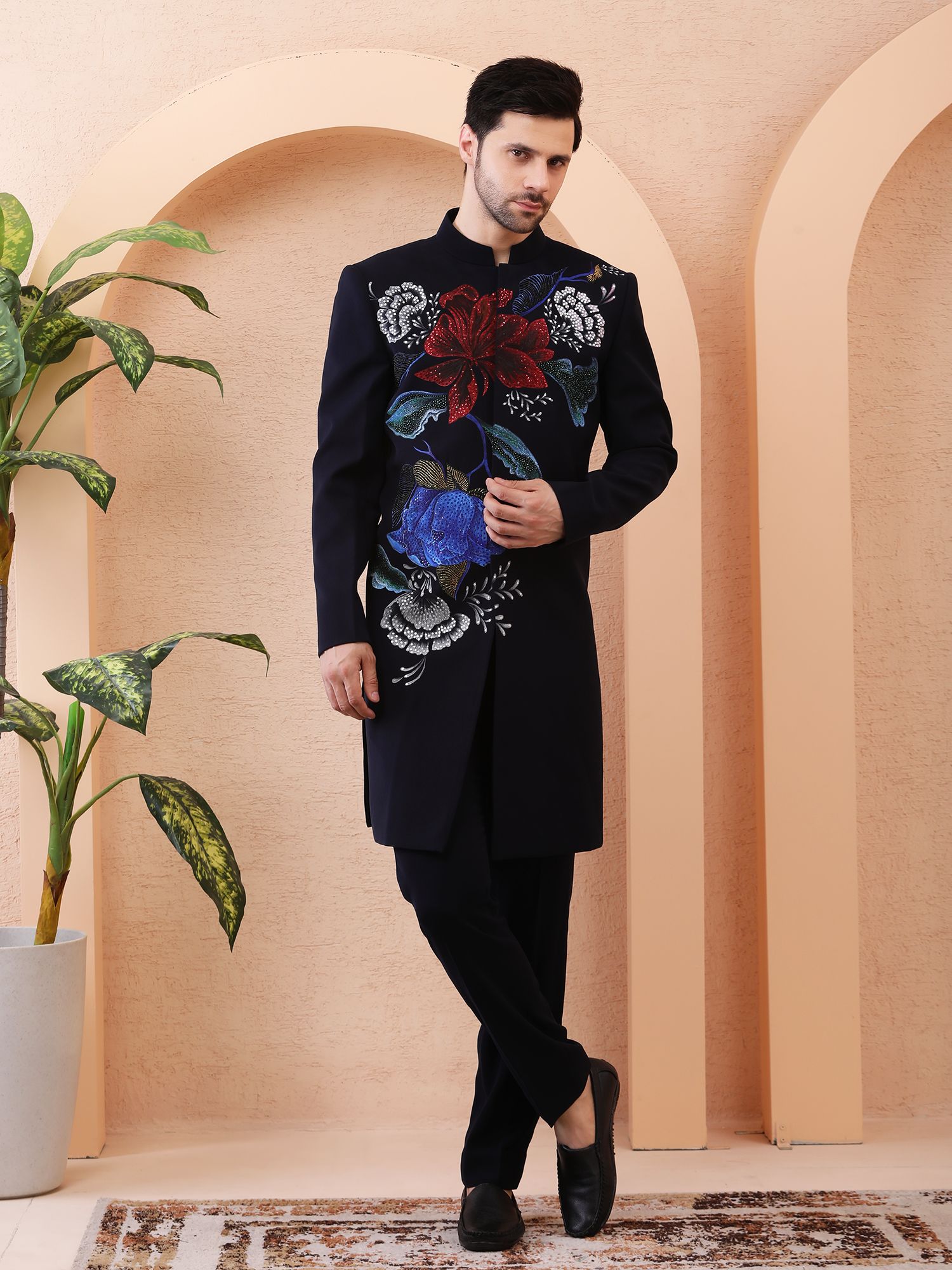 RAJ UDYAN HAND PAINTED INDO WESTERN – NAVY BLUE