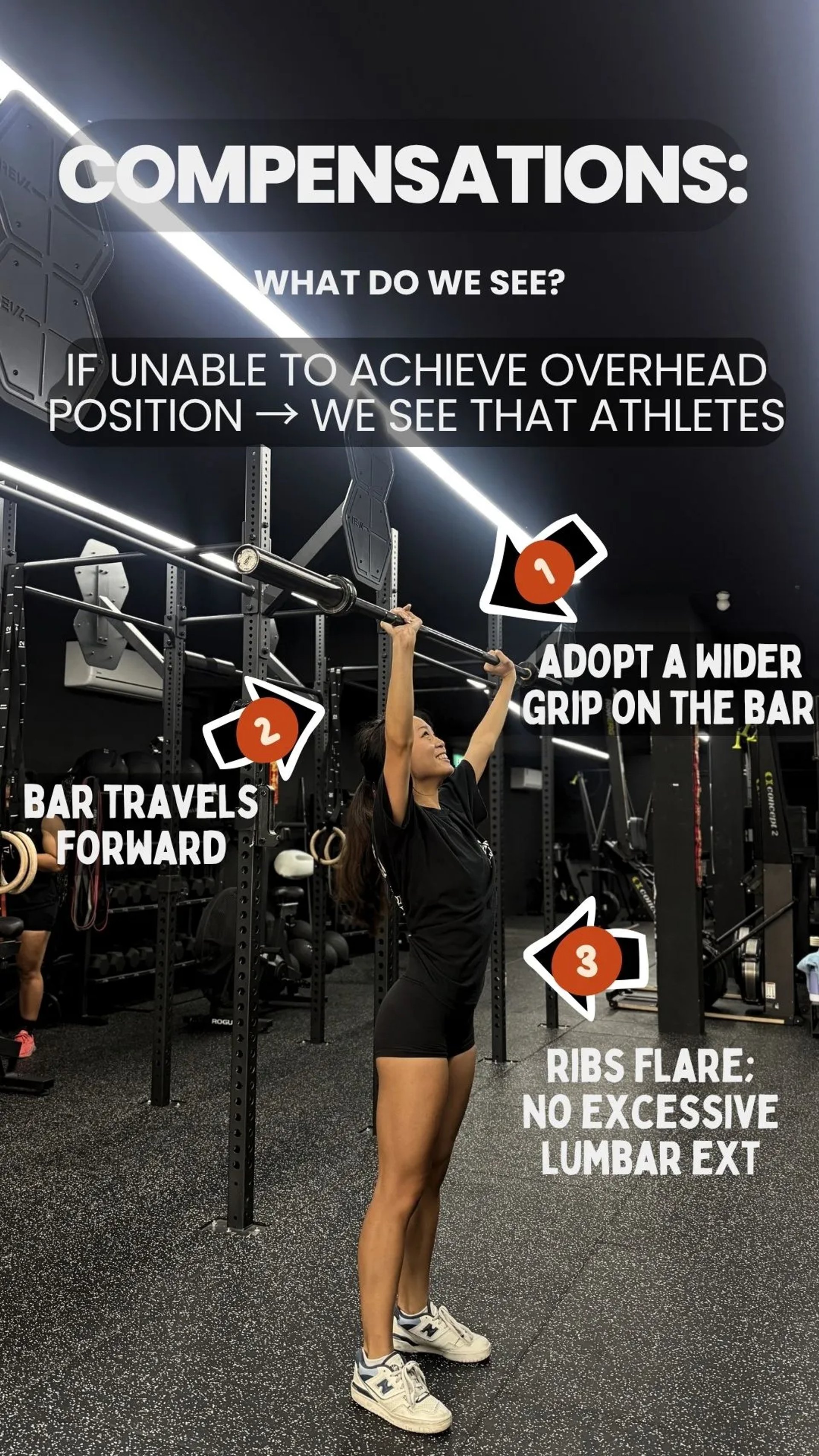Claire demonstrating strict press with compensations