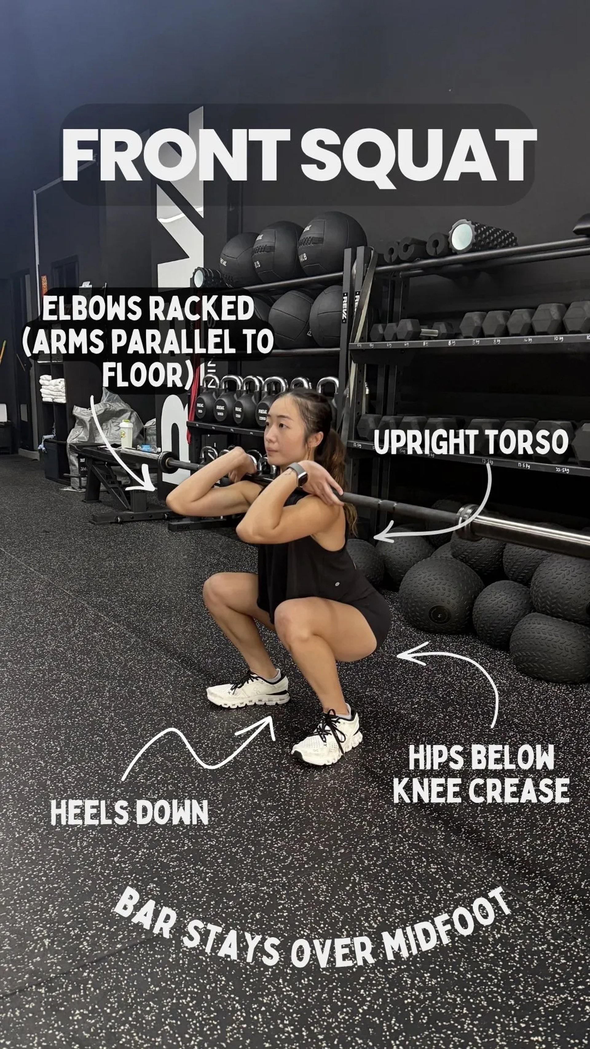 Isabelle demonstrating a front squat with ideal form