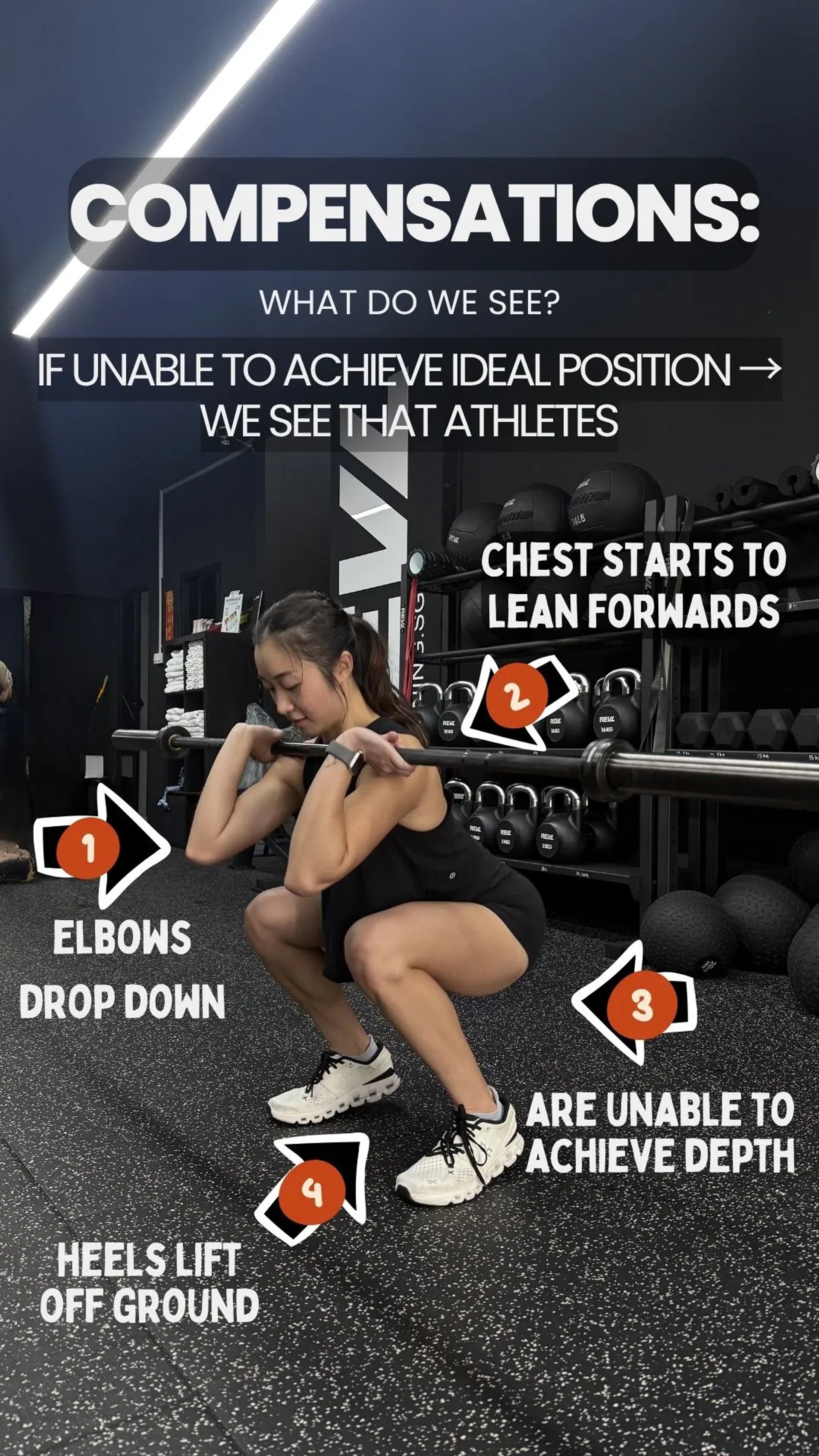 Isabelle demonstrating front squat with compensations