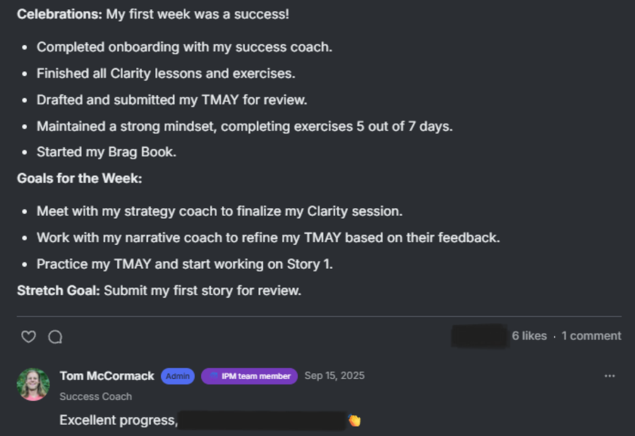 Successful First Week & Submitted TMAY for Review