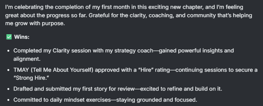 Completion of 1st Month