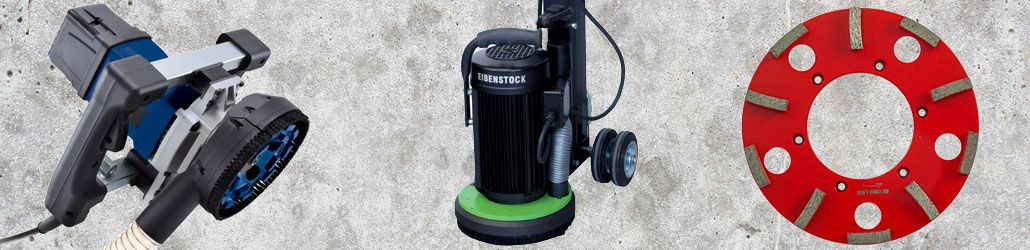 Verschillende betonslijpers op een rij