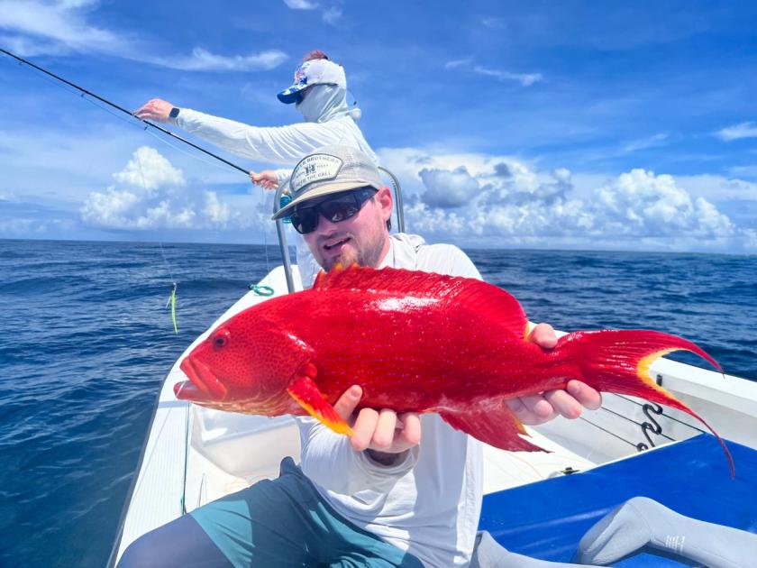 Grouper caught at Cosmoledo Eco Lodge