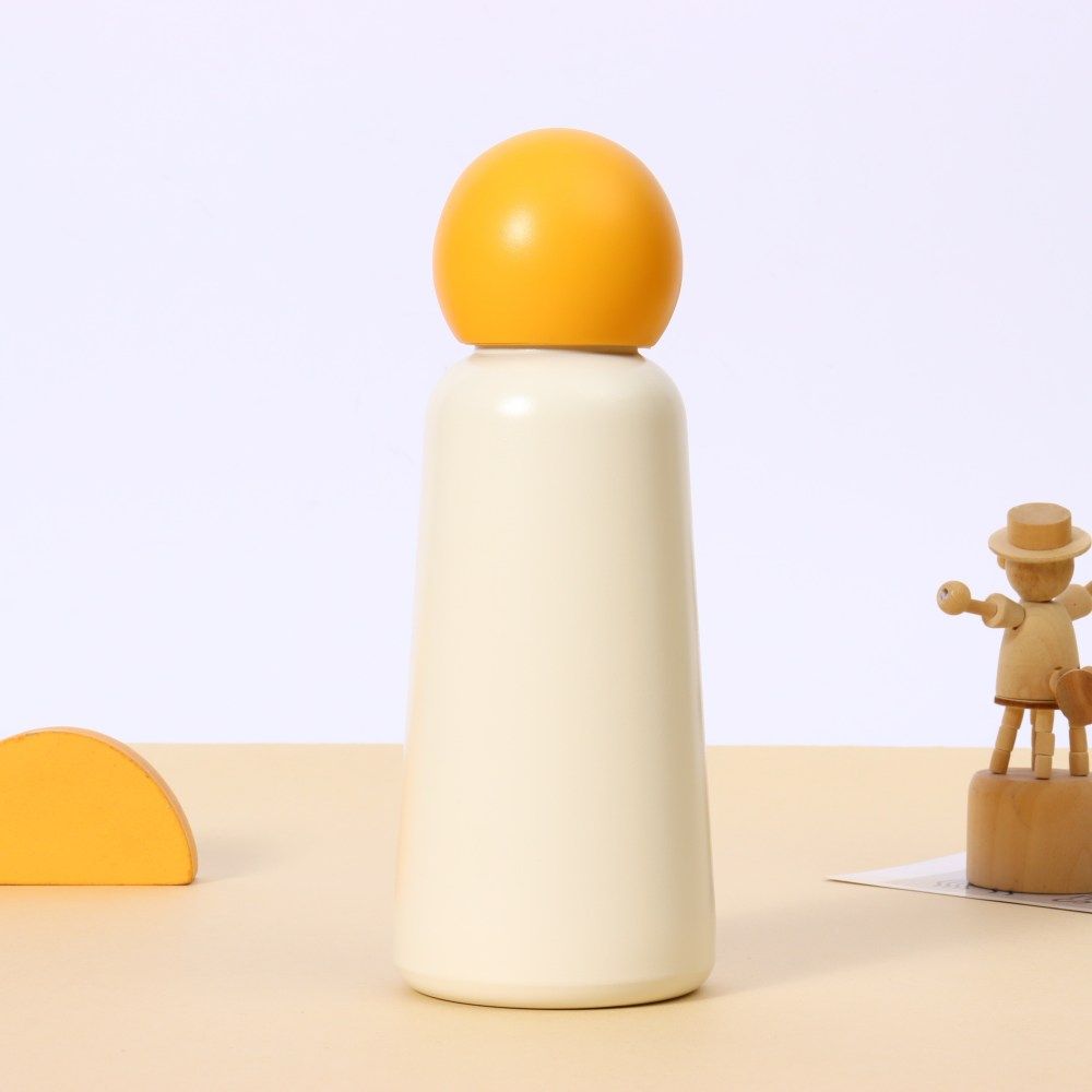Cream and orange 350ml stainless steel insulated bottle with ball-shaped lid for custom Christmas colour projects