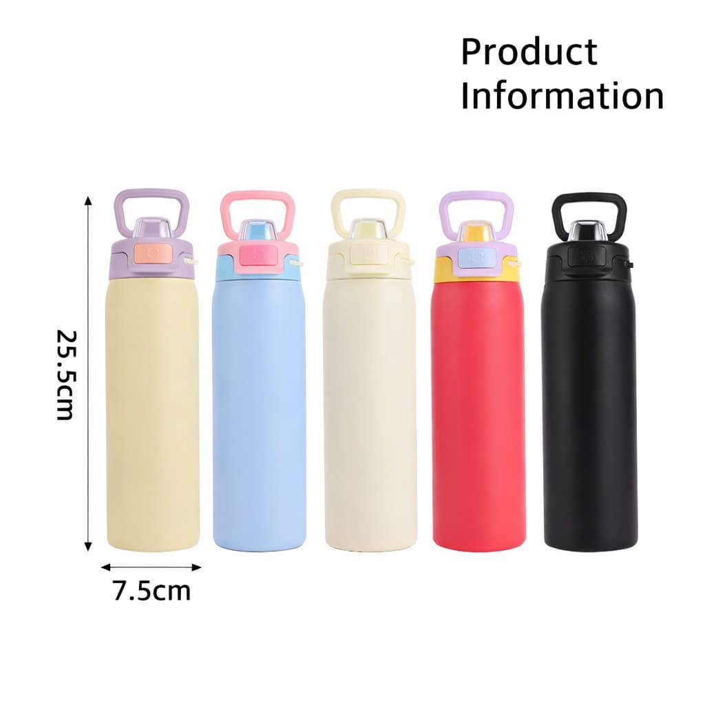 Insulated bottle size chart with 25.5 cm height and 7.5 cm diameter