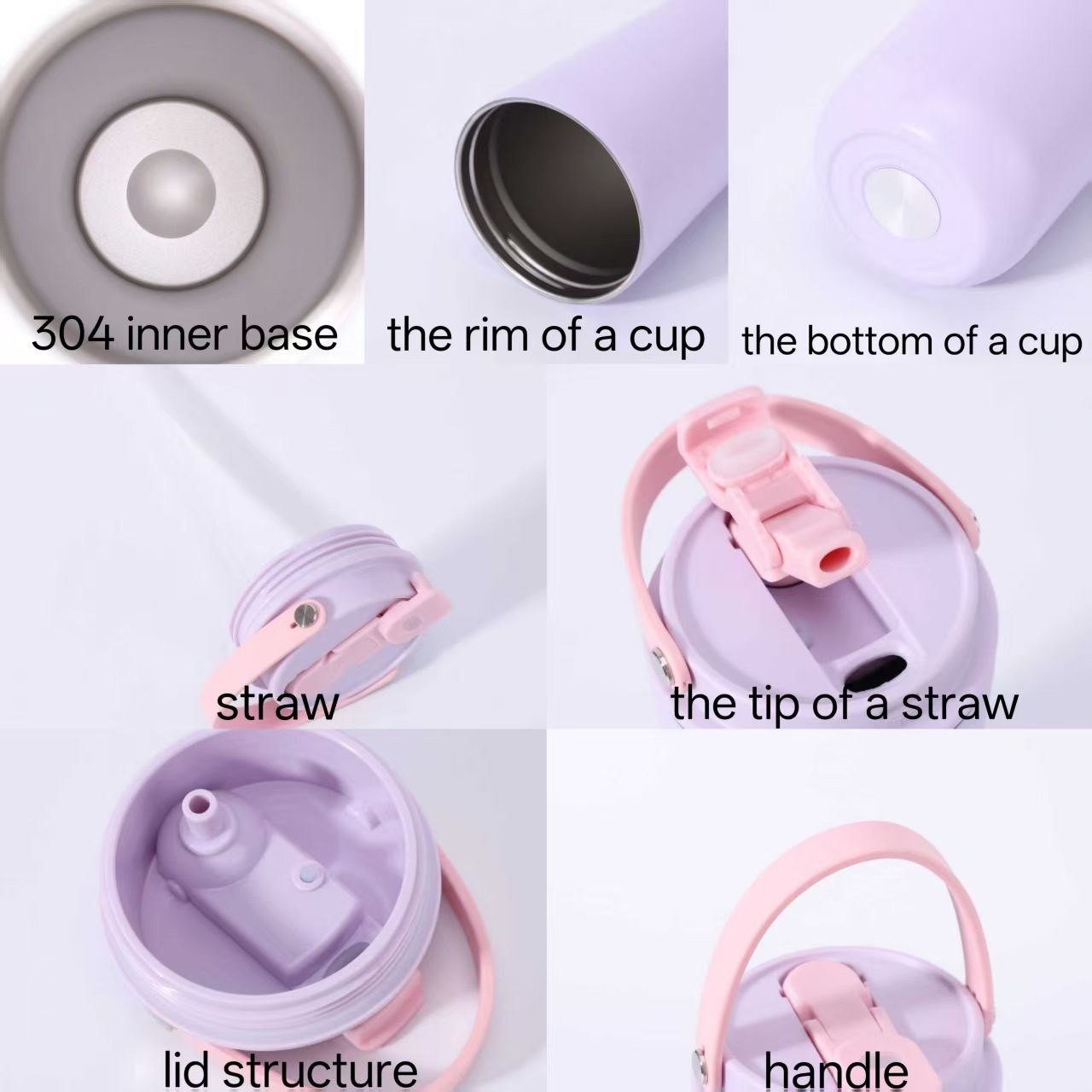Stainless steel tumbler lid and straw detail showing DualSip and loop design