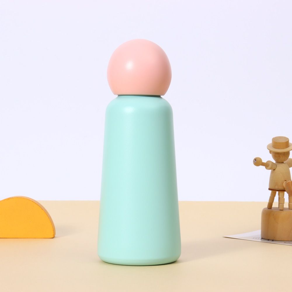 Mint green and pink 350ml stainless steel insulated bottle with ball-shaped lid for cute gift collections