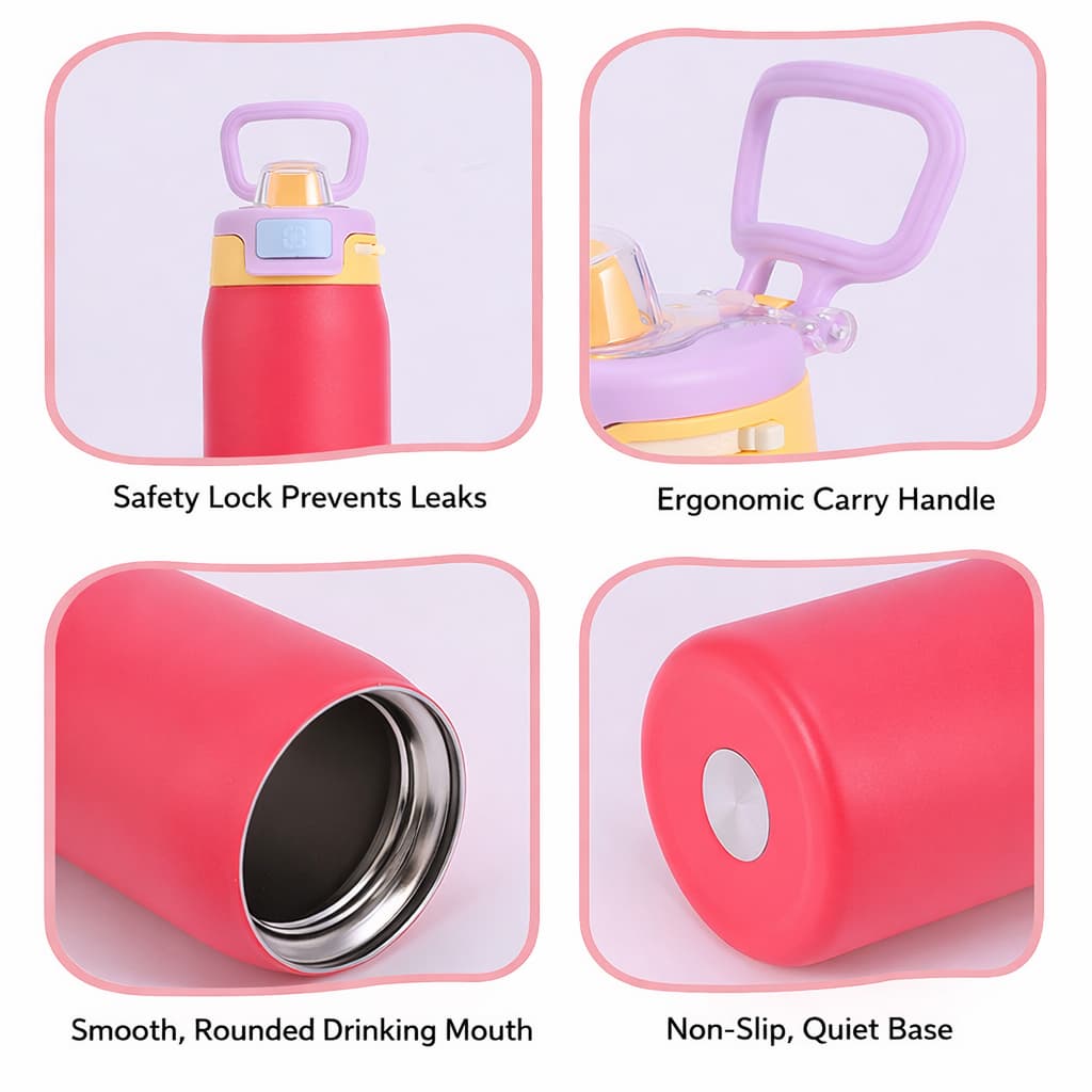 Locking lid, carry handle, smooth rim and anti-slip base details