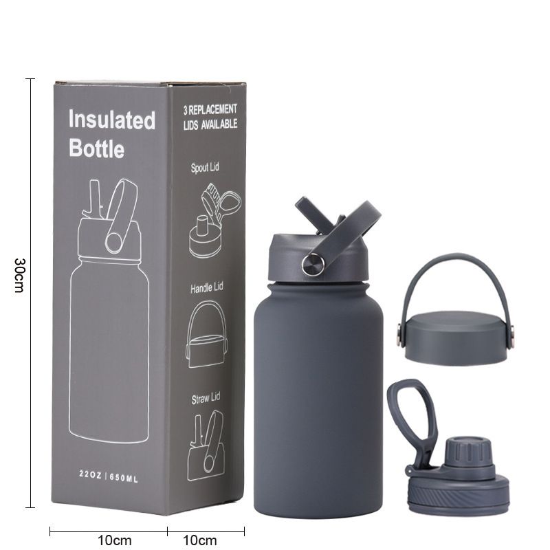 Portable stainless steel water bottle packaging for travel and outdoor use