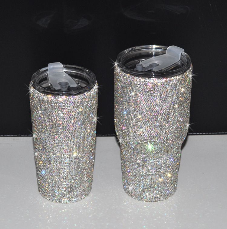 30oz resin rhinestone stainless steel insulated tumbler with clear sliding lid