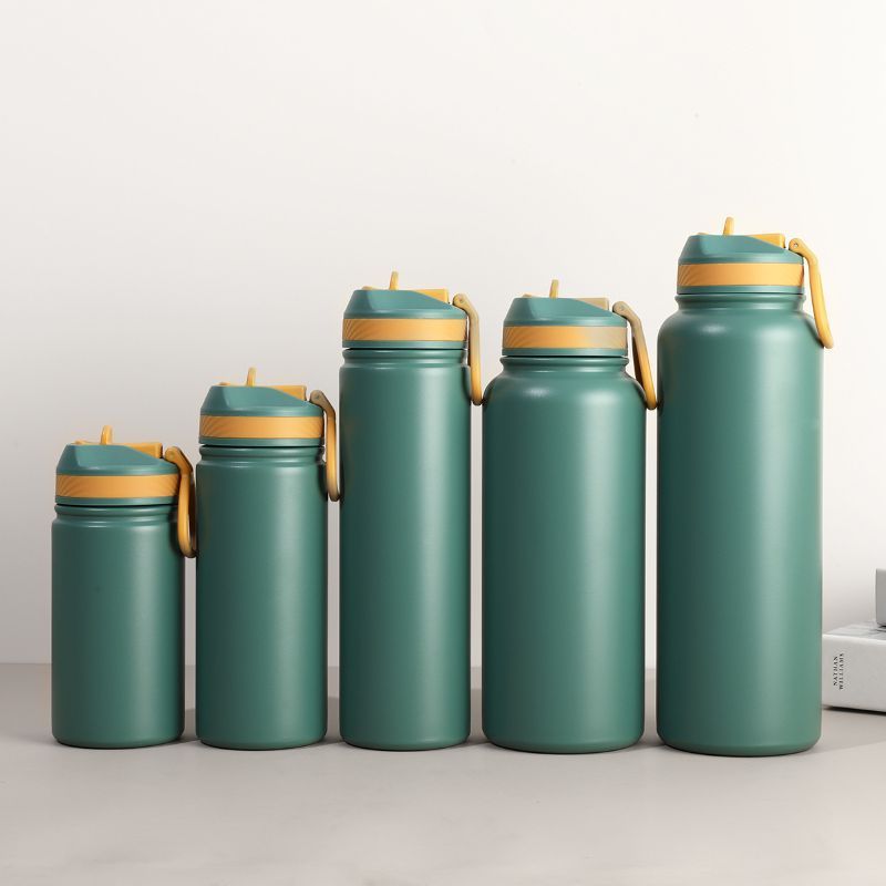 Green insulated straw bottle size set