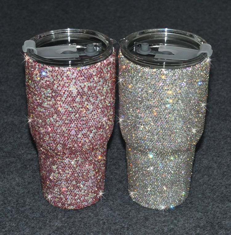 Resin rhinestone stainless steel insulated tumblers with sliding lids, color comparison