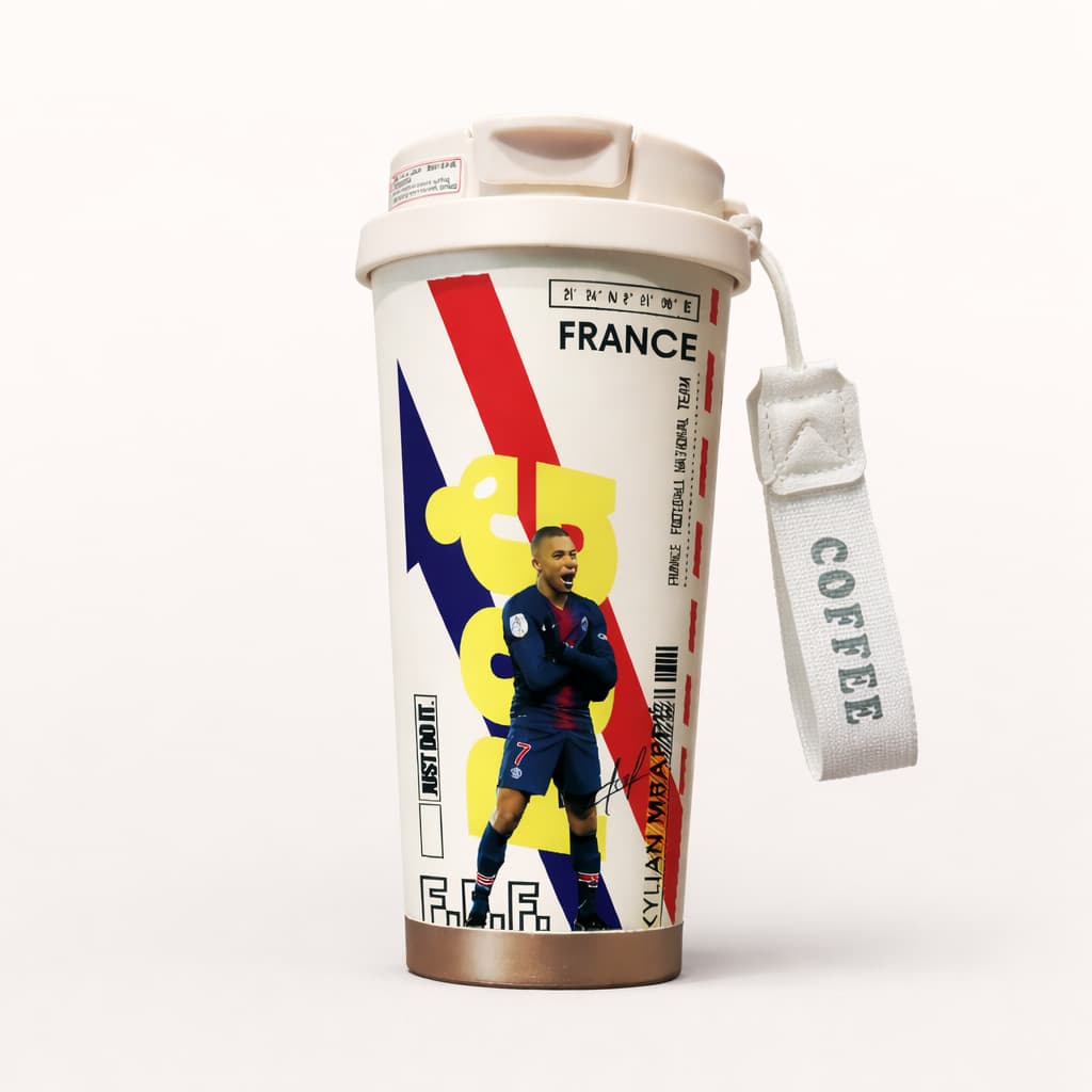 World Cup football themed insulated tumbler with France national team inspired UV print