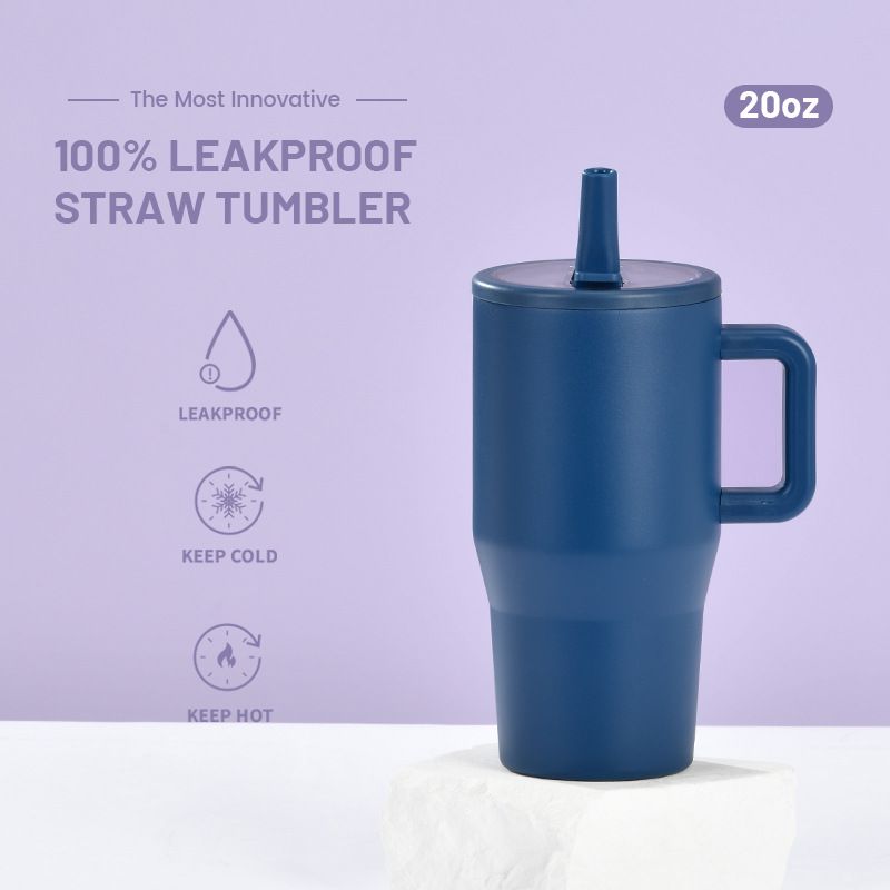 tapered stainless steel tumbler with handle and foldable straw main display