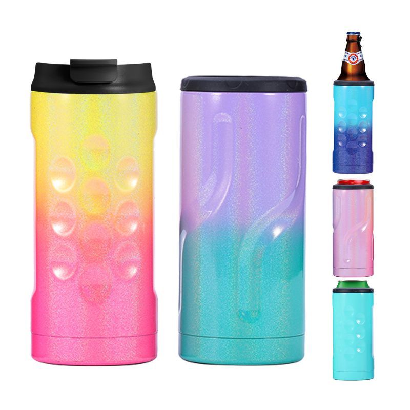 Flip lid and wide-mouth lid for dual-use stainless steel tumbler