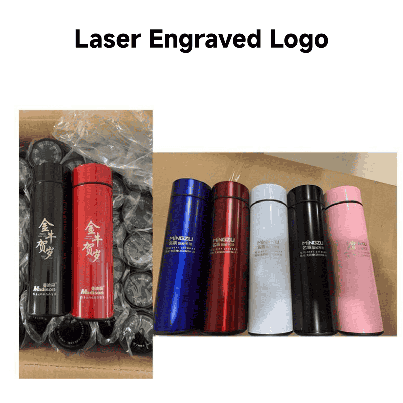 Laser Engraved Logo on 17oz Temperature Display Bottle