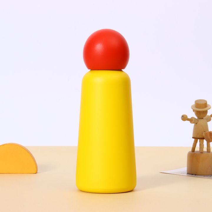 Yellow and red 350ml stainless steel insulated bottle with ball-shaped lid for Christmas colour collections
