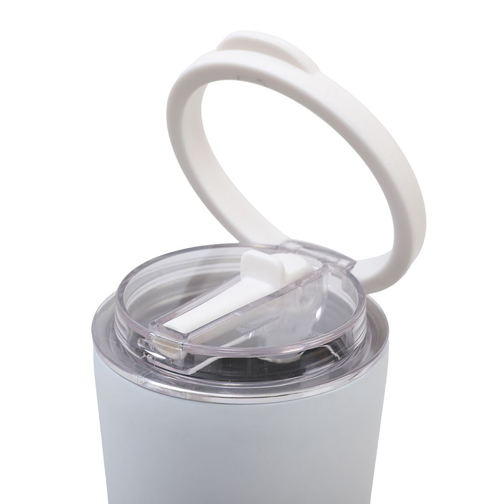 ring handle stainless steel tumbler close-up