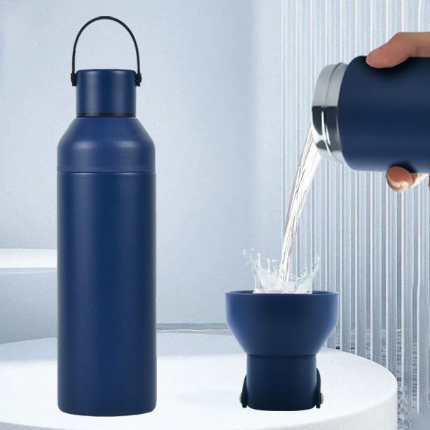 Convertible insulated bottle pouring into detachable cup top (outdoor use)
