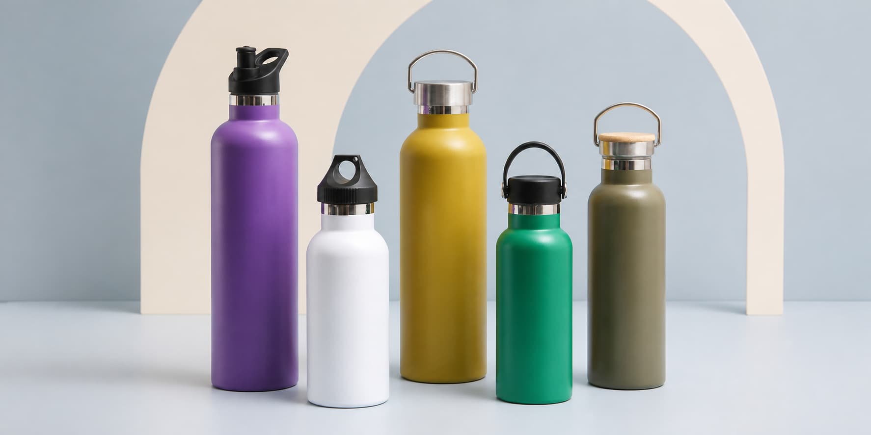 Multi-size stainless steel insulated bottle series with five lid options