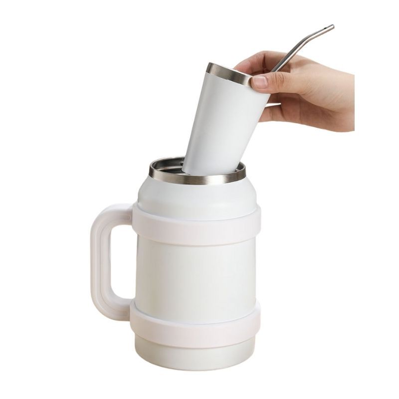 Nesting cup stored inside stainless steel water jug