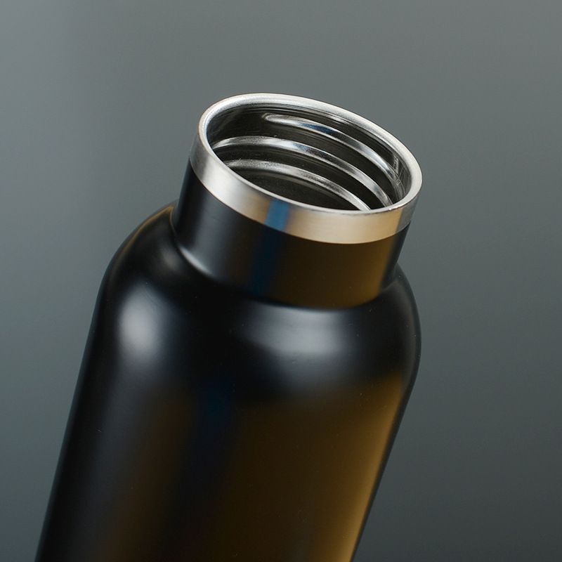 Threaded narrow mouth stainless steel vacuum bottle with wooden lid