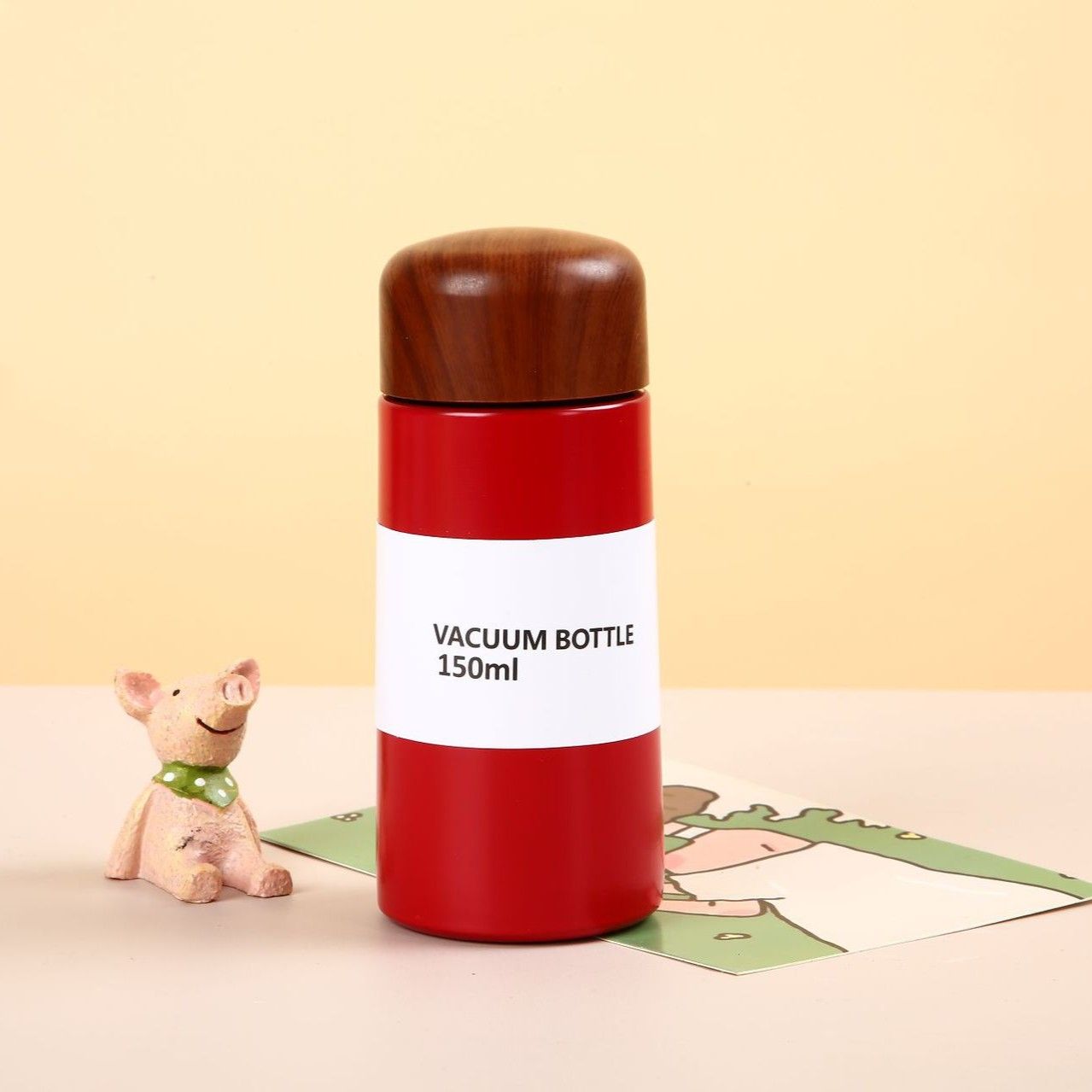 150ml stainless steel vacuum bottle with built-in tea infuser and wooden screw lid for OEM branding