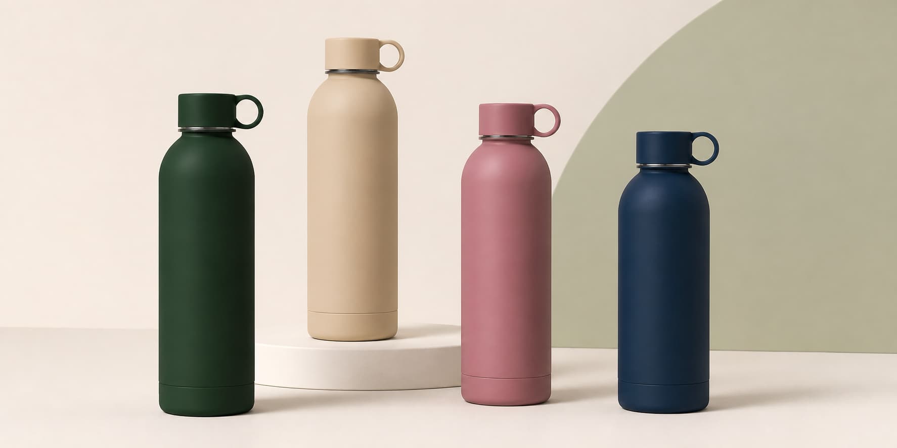 Narrow-mouth insulated water bottles with carry-loop lids in four colours