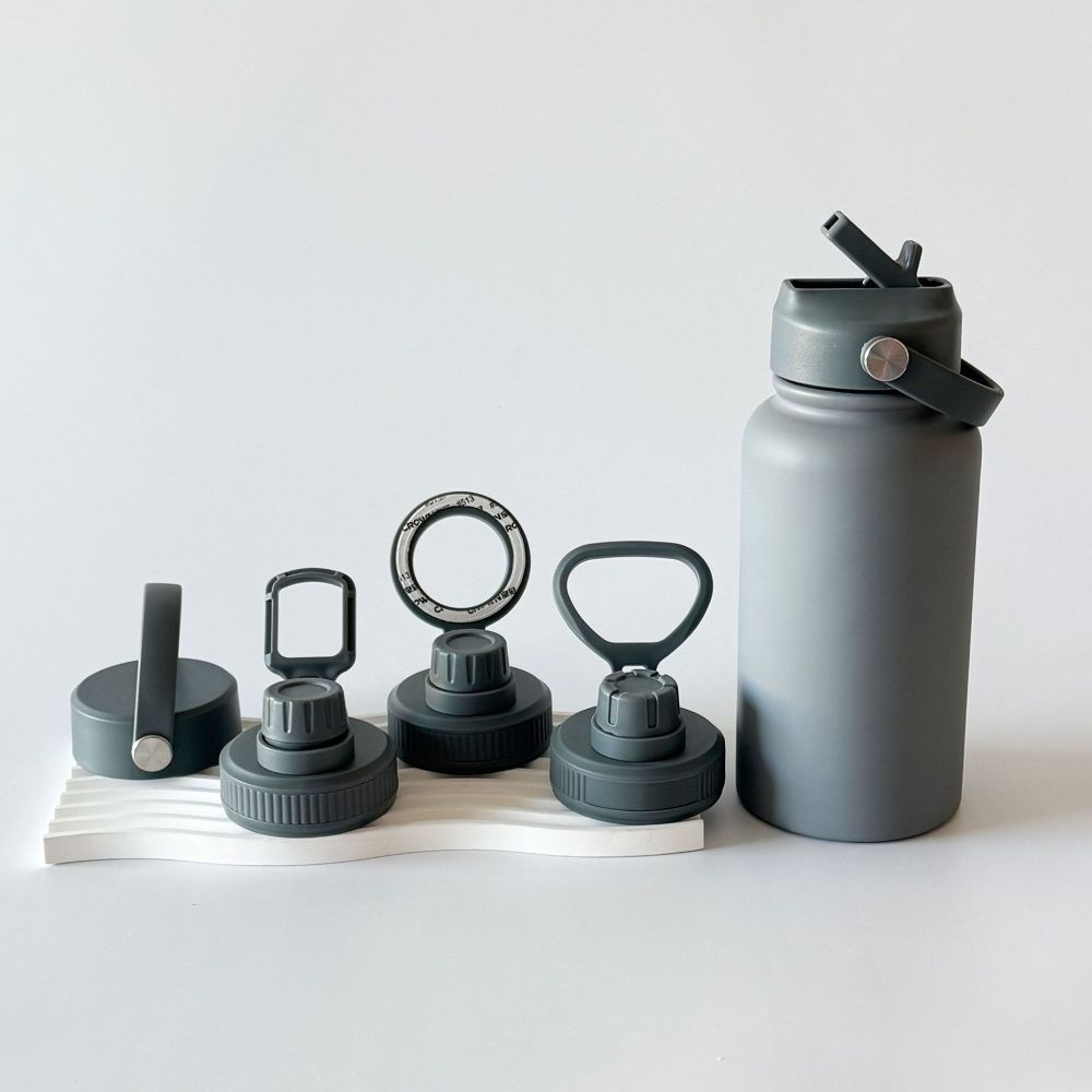 5-lid insulated water bottle set – sports, travel, office, gym