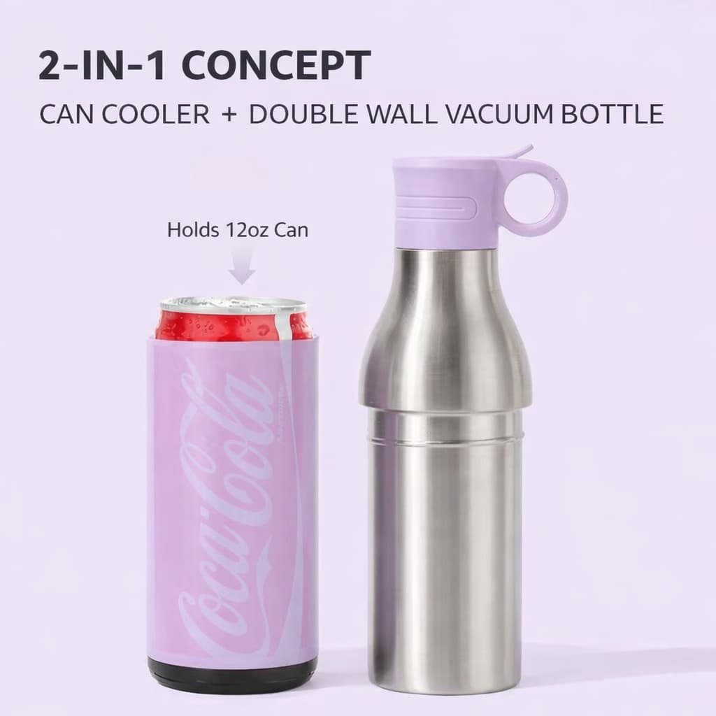2-in-1 Detachable Insulated Bottle with Can Cooler Sleeve (Straw + Spout)