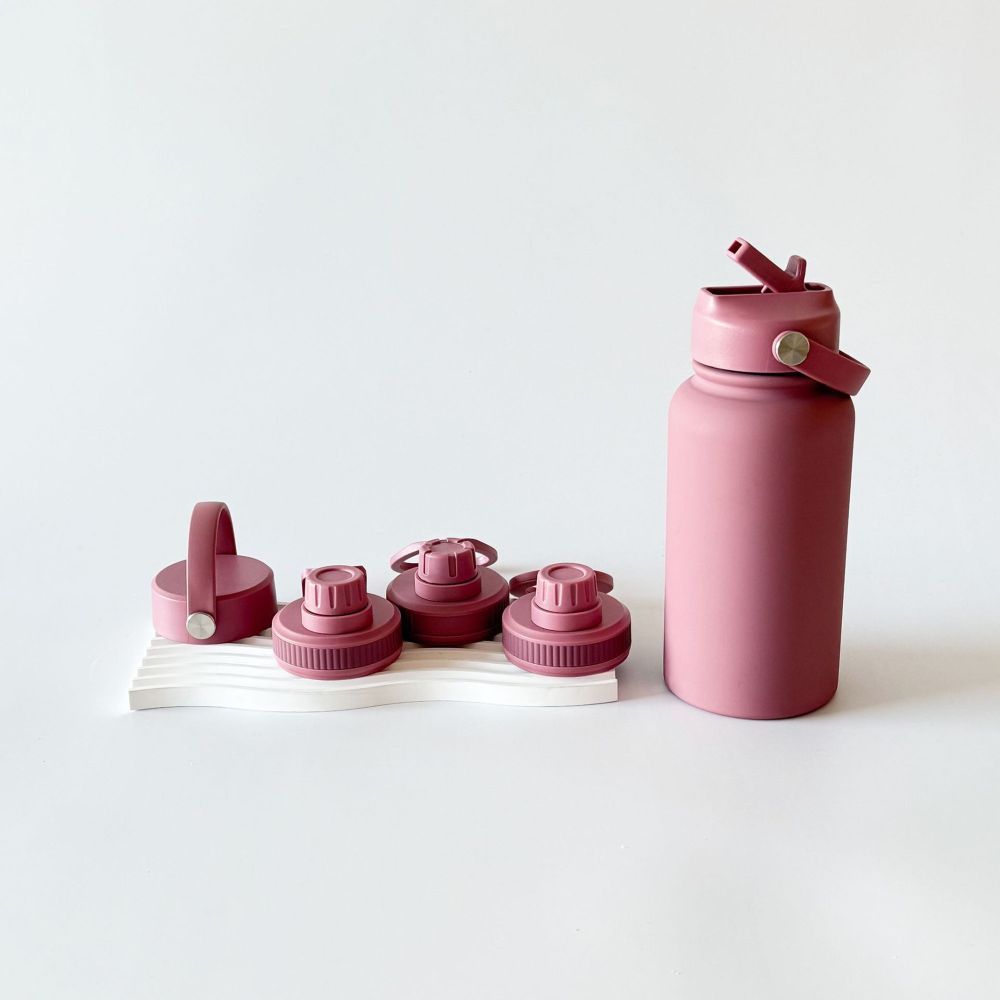 Stainless steel bottle with straw lid, carry handle lid & twist sip lid – premium set